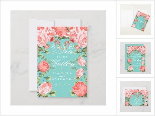 Botanical Teal and Coral Floral Wedding