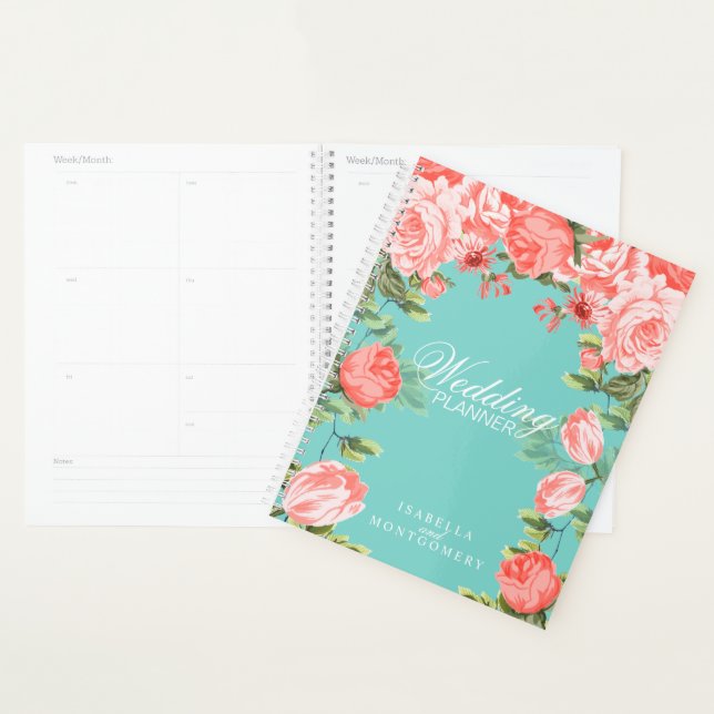 Botanical Teal and Coral Flower Wedding Planner (Display)