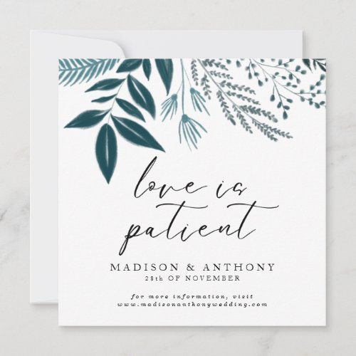 Botanical Teal Calligraphy Wedding Postponement Invitation