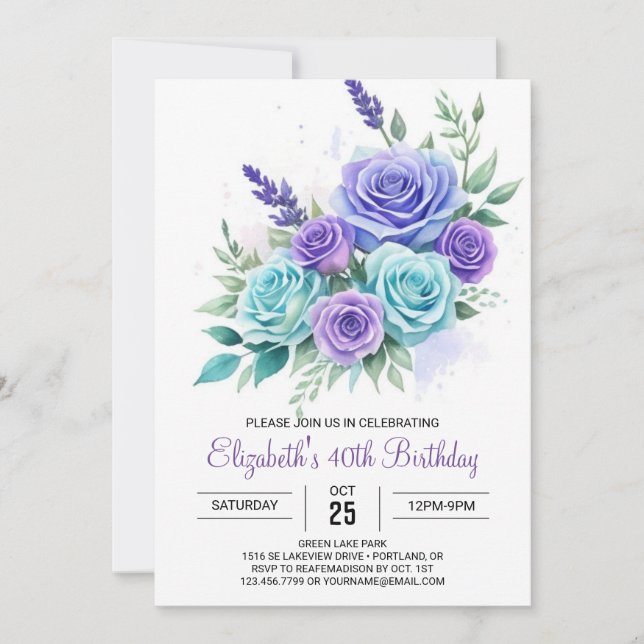 Botanical Teal Floral Surprise 40th Birthday Invitation (Front)