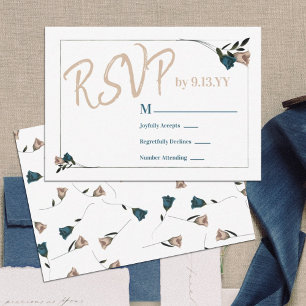 Botanical Teal Green Beige Roses RSVP Advice Card