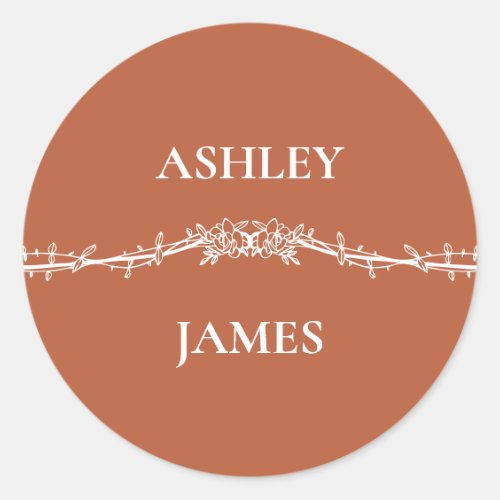 Botanical Terracotta Floral Garden Wedding  Classic Round Sticker