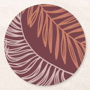 Botanical Terracotta Palm leaves round coasters