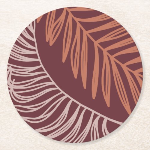 Botanical Terracotta Palm leaves round coasters