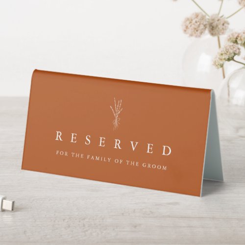 Botanical Terracotta Simple Wedding Reserved Table Tent Sign
