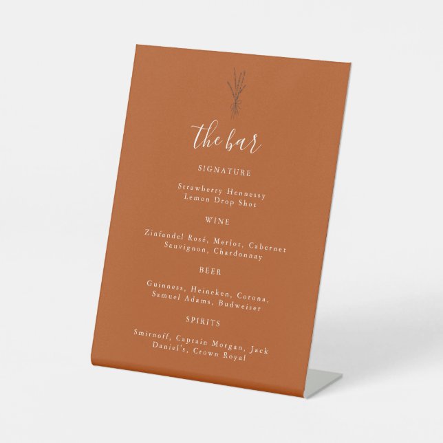 Botanical Terracotta Wedding Bar Signature Drink Pedestal Sign (Front)
