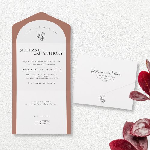 Botanical Terracotta Wildflower Arch Wedding  All In One Invitation