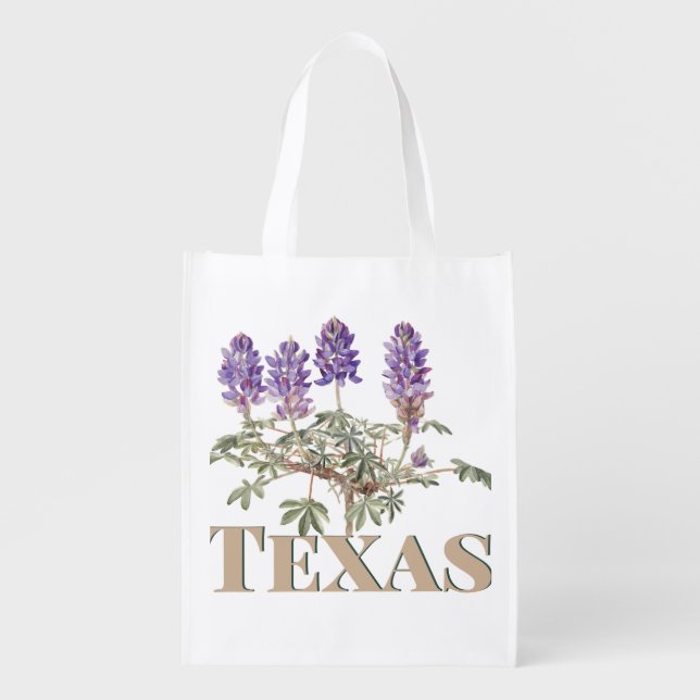 Botanical Texas Bluebonnet 2  Grocery Bag (Front)