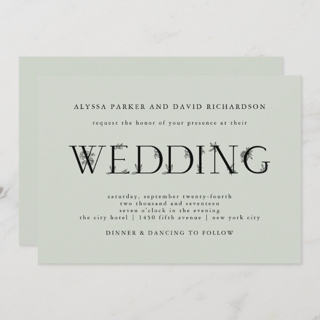 Botanical Text | Sage Green Wedding Invitation (Front/Back)