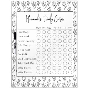 Botanical Text Script Daily Chore Chart Dry Erase Board