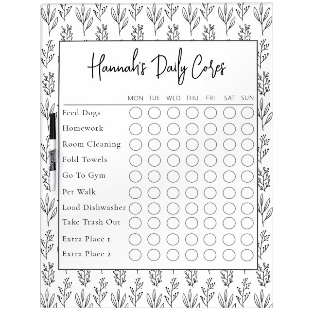 Botanical Text Script Daily Chore Chart Dry Erase Board (Front)