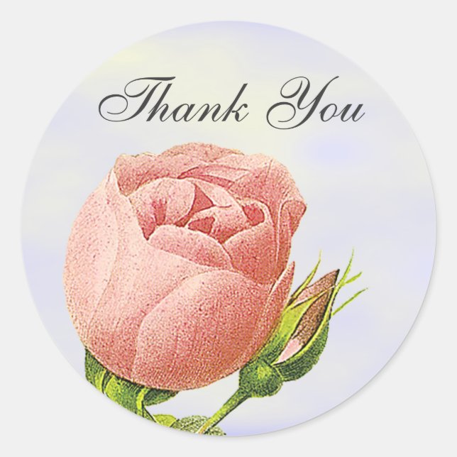 Botanical Thank You Pink Rosebud Sticker (Front)