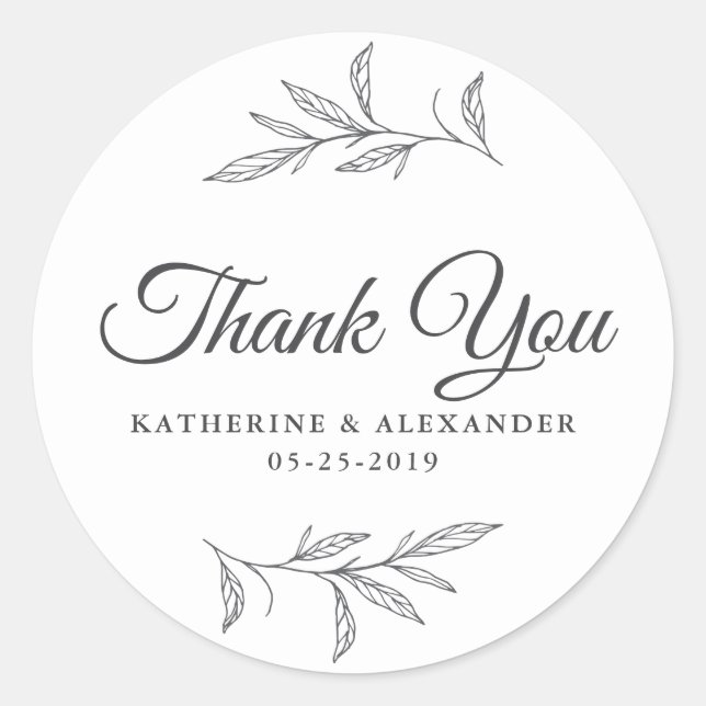 Botanical Thank You Wedding Classic Round Sticker (Front)