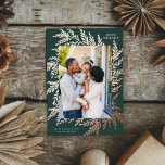 Botanical Thanksgiving Photo Green Rose Gold       Foil Holiday Card<br><div class="desc">This modern Thanksgiving photo card features a hand-drawn foliage frame in rose gold foil on a rich dark green background. The typography is classic and elegant. All colors are customizable - background color,  text color,  even the foil color.</div>