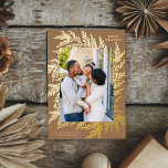 Botanical Thanksgiving Photo Wheat Gold Foil Holiday Card<br><div class="desc">This modern Thanksgiving photo card features a hand-drawn foliage frame in gold foil on a soft light brown background. The typography is classic and elegant. All colors are customizable - background color,  text color,  even the foil color. Add the "wow" factor with a real foil holiday card this year!</div>
