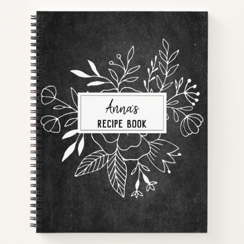 Botanical Theme Floral Chalkboard Recipe  Notebook