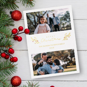 Botanical Themed Christmas Custom Photo Script Foil Holiday Card