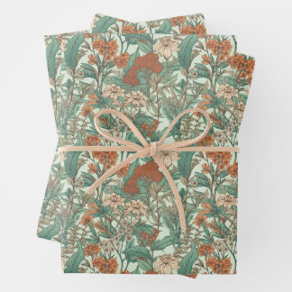 Botanical themed wrapping paper sheets