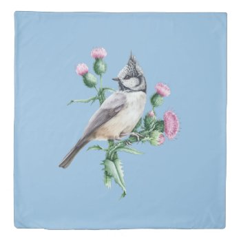 Botanical Thistle Bird (1 Side) Queen Duvet Cover by FantasyPillows at Zazzle