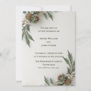 Botanical Thistle Wedding Invitation Green White