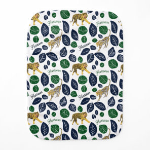 Botanical Tiger Cheetah Boy Name Baby Burp Cloth