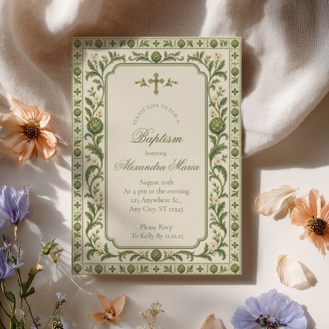 Botanical Tile Baptism Invitation (Creator Uploaded)