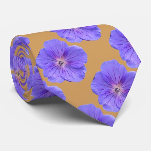 Botanical Tiled Blue Geranium Flower Photo Neck Tie