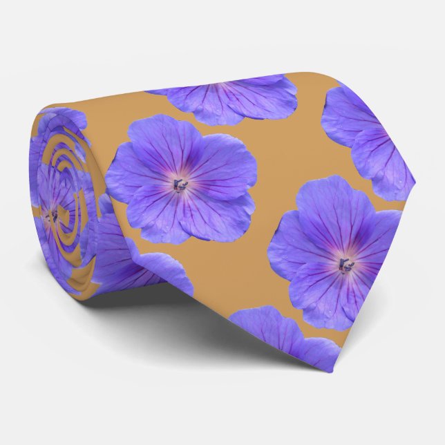 Botanical Tiled Blue Geranium Flower Photo Neck Tie (Rolled)