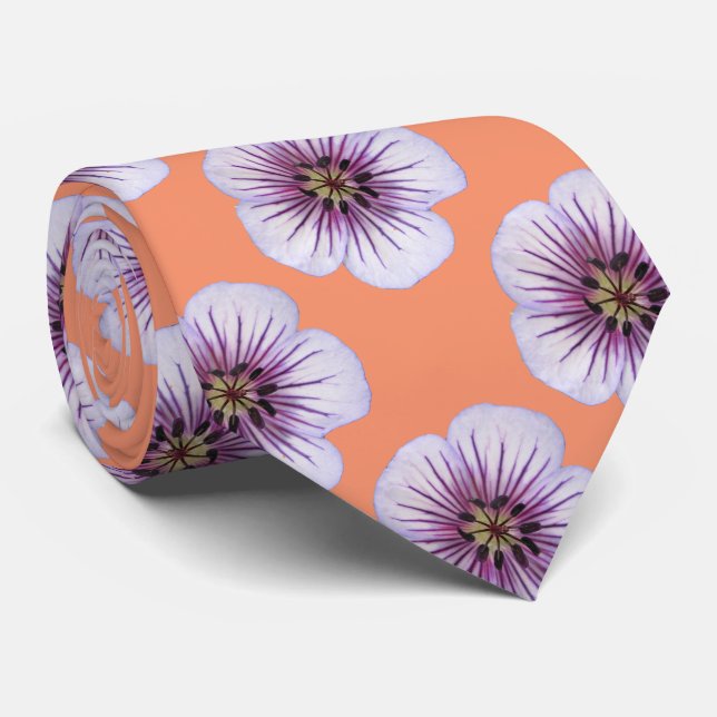 Botanical Tiled Pale Blue Geranium Flower Photo Tie (Rolled)