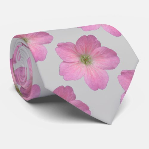 Botanical Tiled Pink Geranium Flower Photo Tie