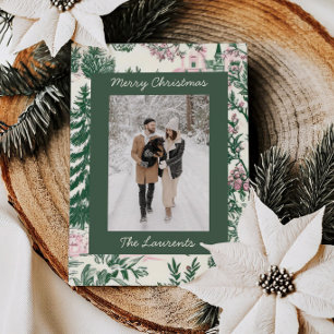 Botanical Toile Green Christmas Photo Card