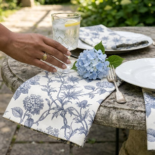 Botanical Toile   Hydrangea & Sea Holly Cloth Napkin