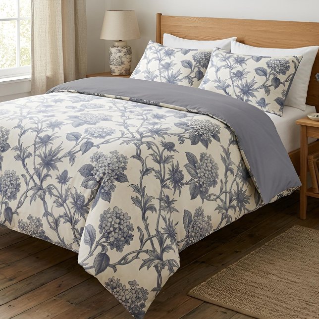 Botanical Toile | Hydrangea & Sea Holly Duvet Cover (Lifestyle Shot)