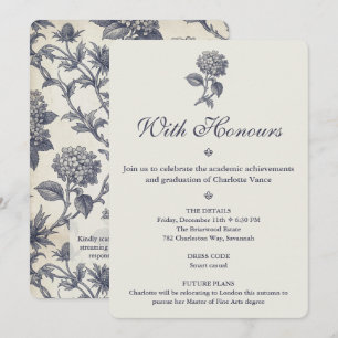 Botanical Toile Hydrangea Sea Holly Graduation Invitation