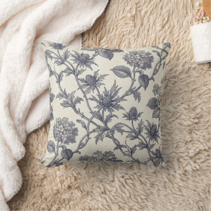 Botanical Toile Hydrangea & Sea Holly Throw Pillow