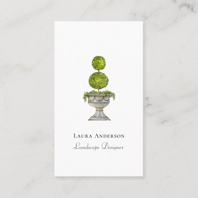 Botanical topiary in urn watercolor Landscaping Business Card (Front)