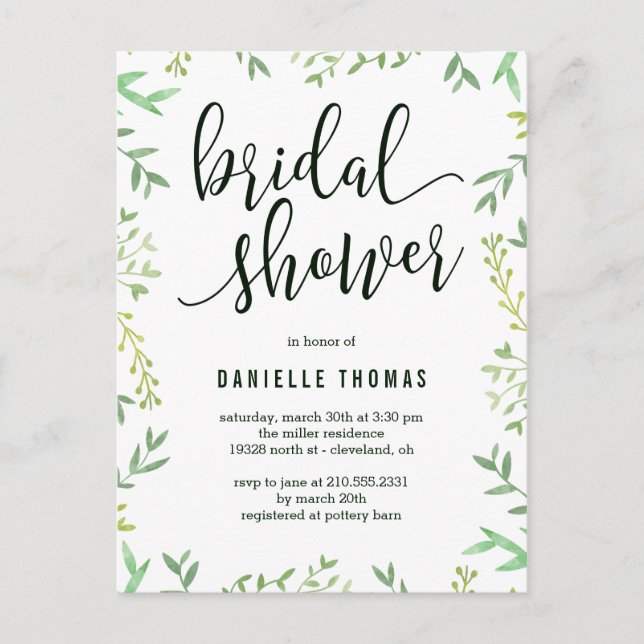 Botanical Touch Bridal Shower Invitation Postcard (Front)