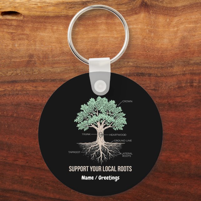 Botanical Tree Anatomy Support Your Local Roots Keychain (Front)