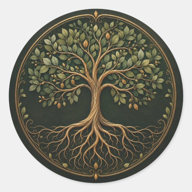 Botanical Tree, Tree of Life, Round Sticker (Front)