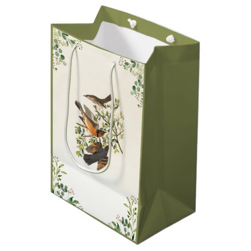 Botanical Trio of Birds and Greenery Medium Gift Bag