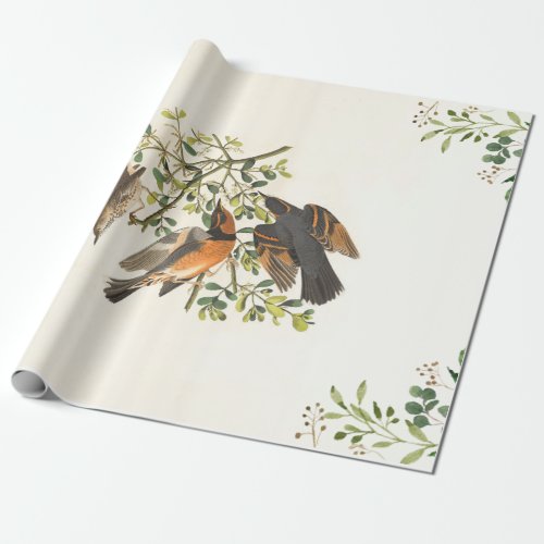Botanical Trio of Birds and Greenery Wrapping Paper