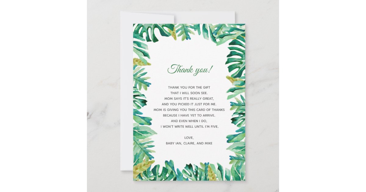 Botanical Tropical Baby Shower Thank You Card Zazzle
