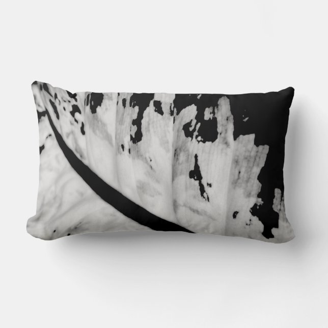 Botanical Tropical Black White Abstract Lumbar Pillow (Front)