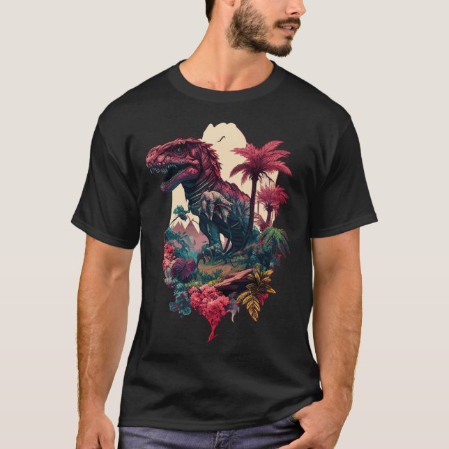 Botanical Tropical Dragon Dinosaur Prehistoric Isl T-Shirt (Front)
