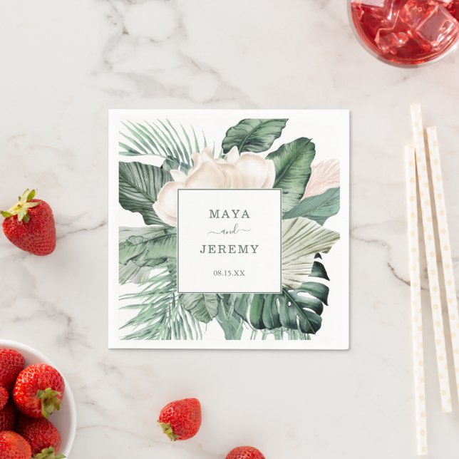 Botanical Tropical Floral Beach Wedding Napkins (Insitu)