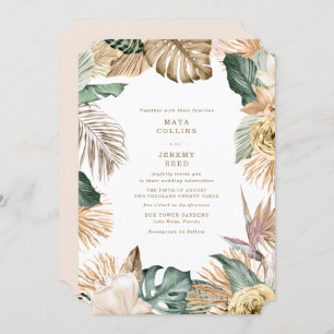 Botanical Tropical Floral Gold Mauve Wedding Invitation