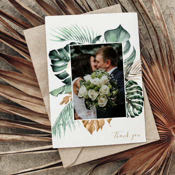 Botanical Tropical Floral Gold Mauve Wedding Thank You Card by stylelily at Zazzle