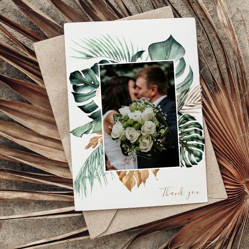 Botanical Tropical Floral Gold Mauve Wedding Thank You Card