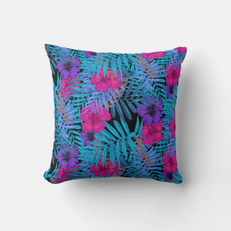 Botanical Tropical Flowers Throw Pillow