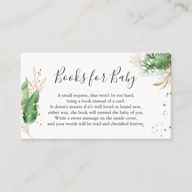 Botanical Tropical Green Book Request Baby Shower Enclosure Card (Front)